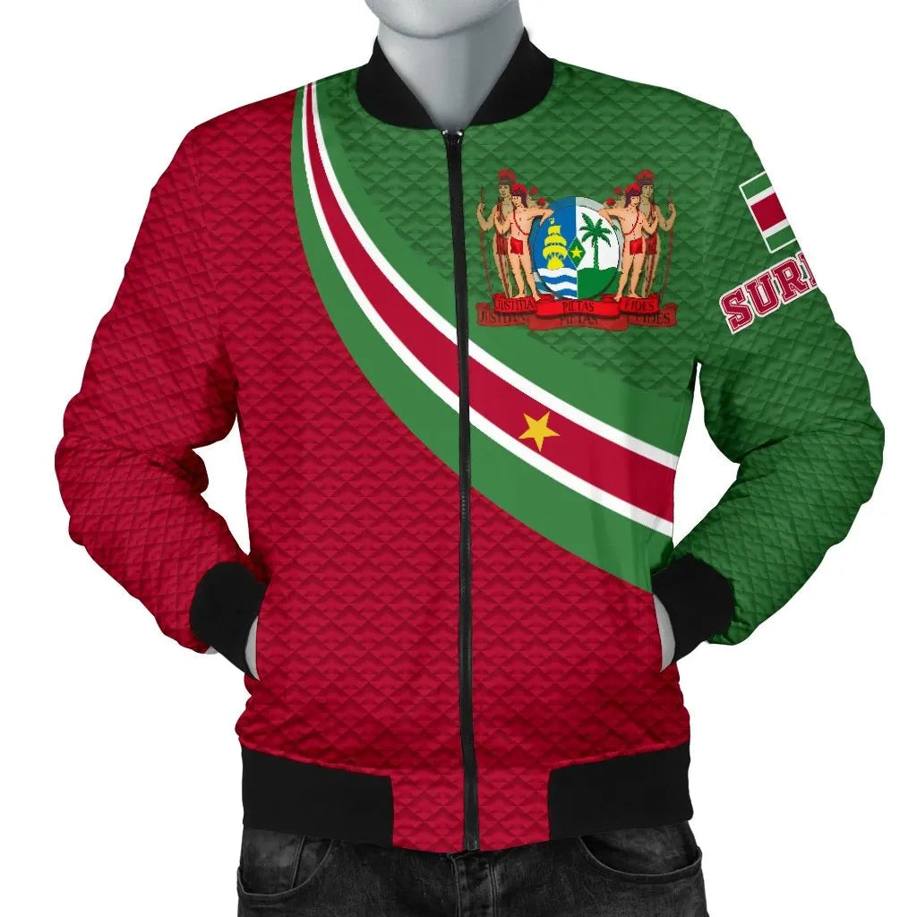 Suriname Men's Bomber Jacket Suriname Coat Of Arms and Flag Color RLT7 - Wonder Print Shop