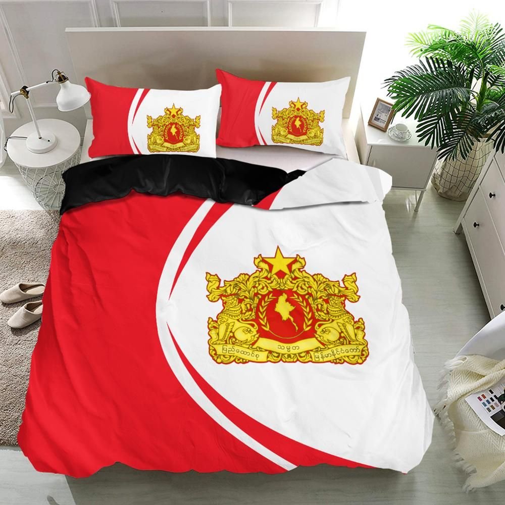 Myanmar Flag Coat Of Arms Bedding Set Circle RLT7 - Wonder Print Shop