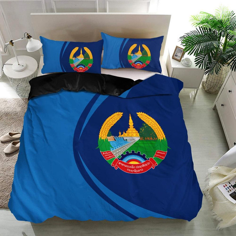 Laos Flag Coat Of Arms Bedding Set Circle RLT8 - Wonder Print Shop