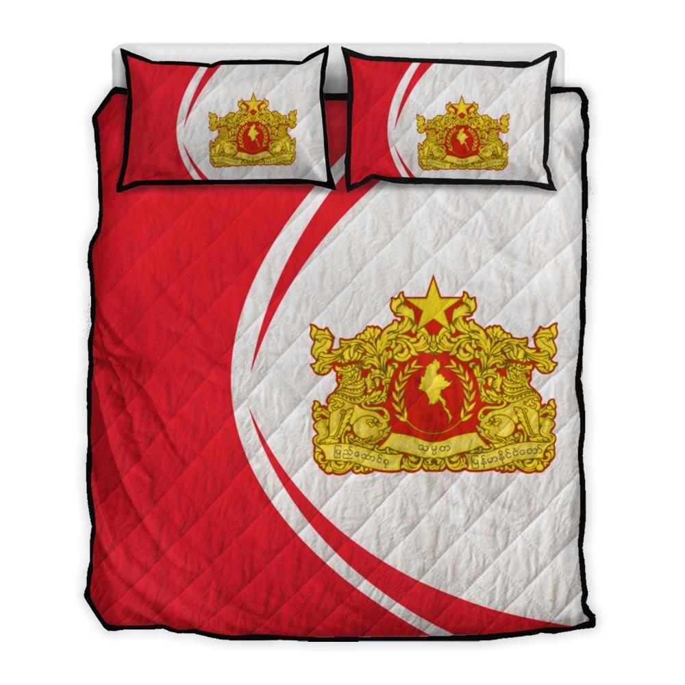 Myanmar Flag Coat Of Arms Quilt Bed Set Circle RLT7 - Wonder Print Shop