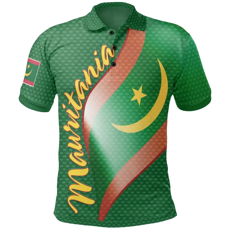 Mauritania Polo Shirt Mauritania Flag and Coat Of Arms RLT12 - Wonder Print Shop