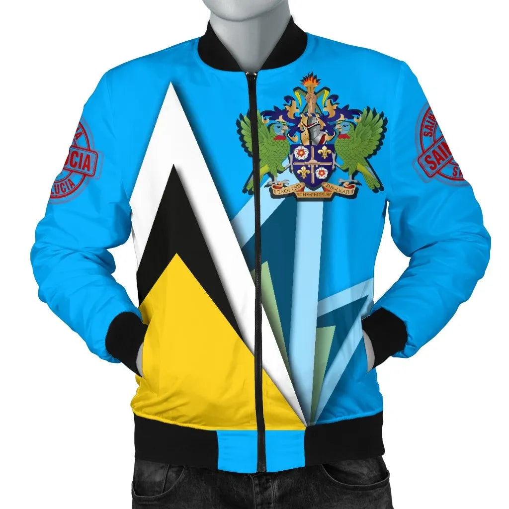 Saint Lucia Men's Bomber Jacket Flag With Coat Of Arms RLT6 - Wonder Print Shop