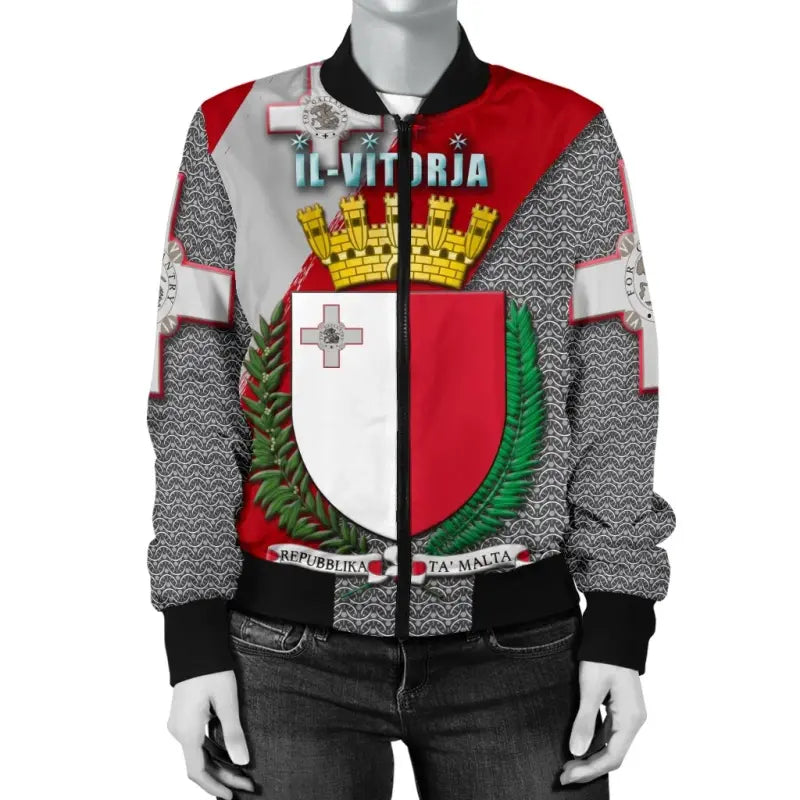 MALTA IL - VITORJA Women's Bomber Jacket - Malta Coat Of Arm RLT12 - Wonder Print Shop