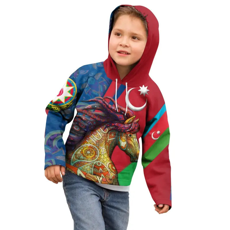 Azerbaijan Pride and Heritage Hoodie Kids - Happy Independence Day RLT8 - Wonder Print Shop