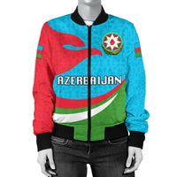 Unisex bomber jacket with Azerbaijan flag print, crest, zip front, ribbed cuffs