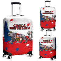 Czech Republic luggage cover with lion crest on red-and-blue splatter