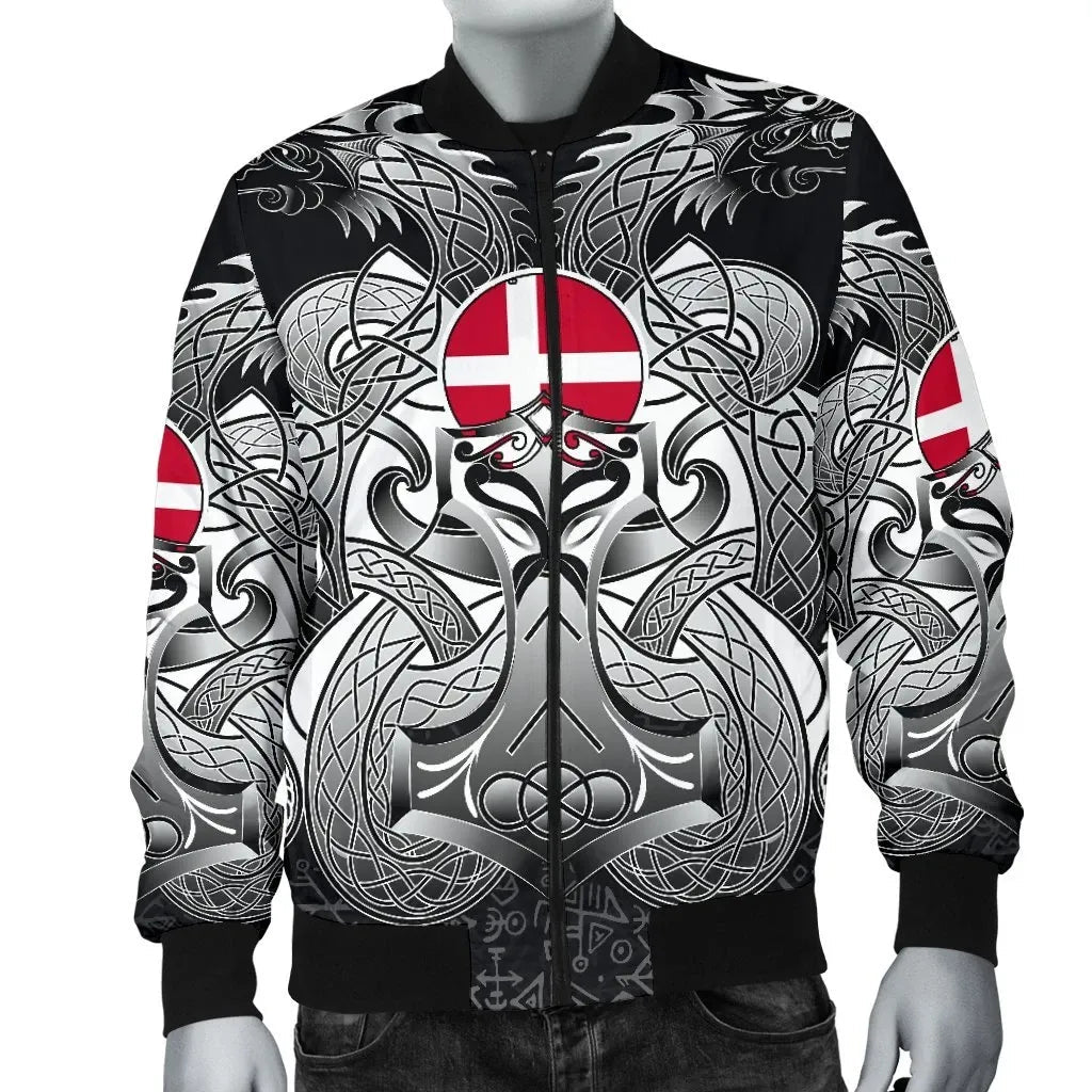 Viking Bomber Jacket Denmark Mjolnir and Double Dragon RLT13 - Wonder Print Shop