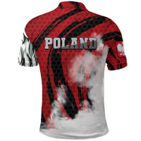 Back view Poland polo with big 'POLAND' text and eagle-themed smoke graphic