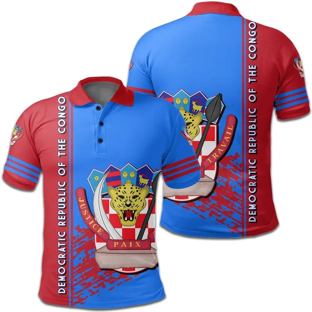 Democratic Republic Of The Congo Polo Shirt Coat Of Arms Quarter Style RLT13 - Wonder Print Shop