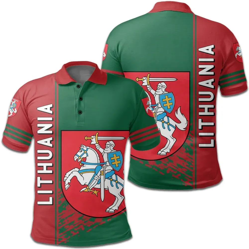 Lithuania Polo Shirt Coat Of Arms Quarter Style RLT6 - Wonder Print Shop