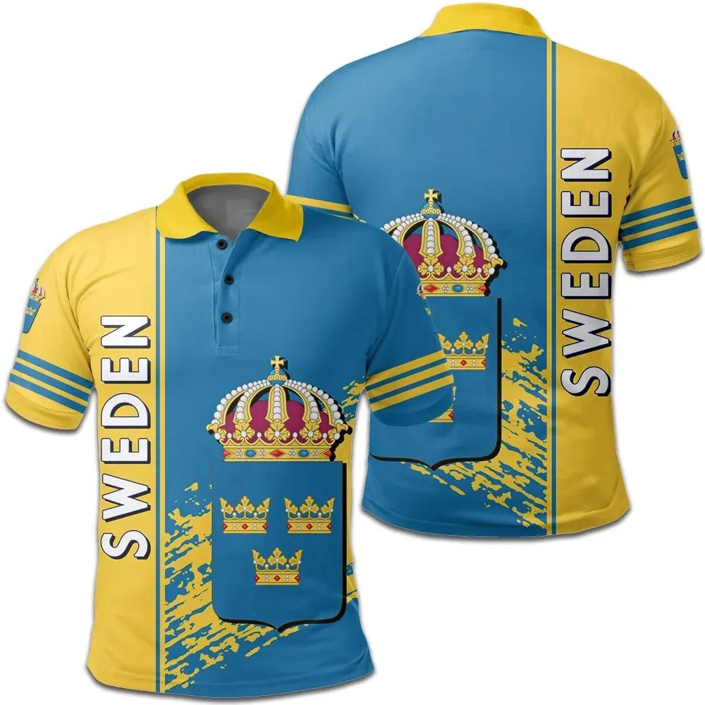 Sweden Polo Shirt Coat Of Arms Quarter Style RLT7 - Wonder Print Shop