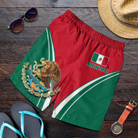 Men’s Mexico pride shorts, red-green with white stripes and Mexico emblem; elastic waist
