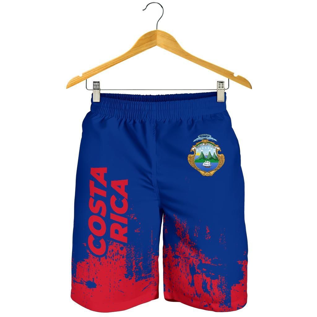 Herren-Shorts: blau mit rotem Spritzdruck, Costa-Rica-Wappen vorn, Gummibund
