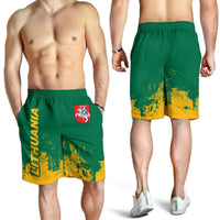 Lithuania men’s green swim shorts with yellow splatter print and crest logo