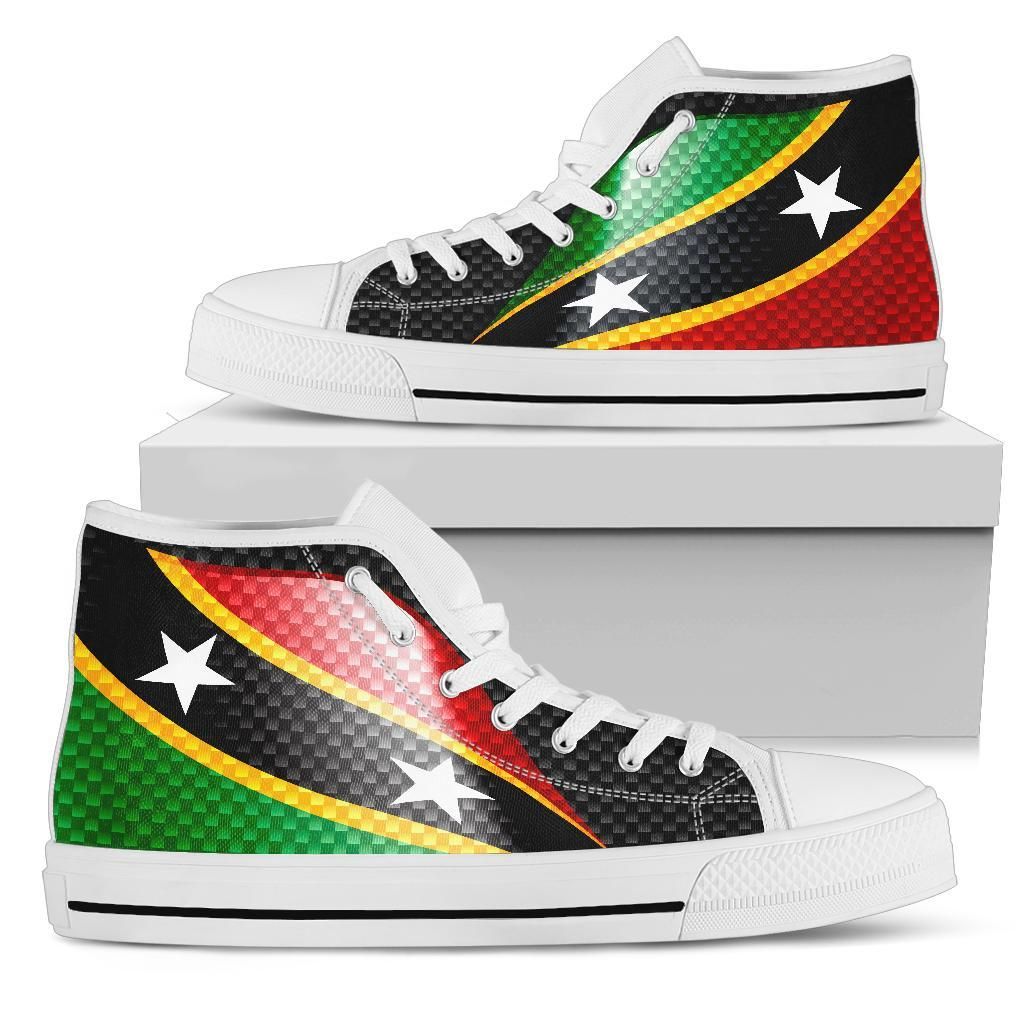 White high-top sneakers with Saint Kitts and Nevis flag print, lace-up design