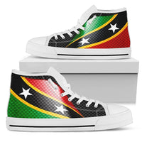 White high-top sneakers with Saint Kitts and Nevis flag print, lace-up design