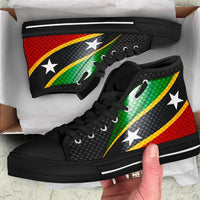 Black high-top sneakers with Saint Kitts and Nevis flag print, lace-up front