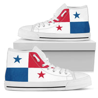 White-soled high-top canvas sneakers with Panama flag print and lace-up front