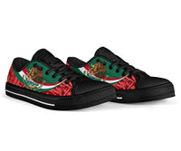 Pair low-top sneakers, black base, Mexico coat of arms on green-red side panels