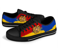 Armenia Special Low Top Shoes: black upper, blue/red/yellow graphic with gold crest
