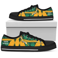 South Africa low-top shoes, black sole; green/yellow pattern with 'SOUTH AFRICA' text