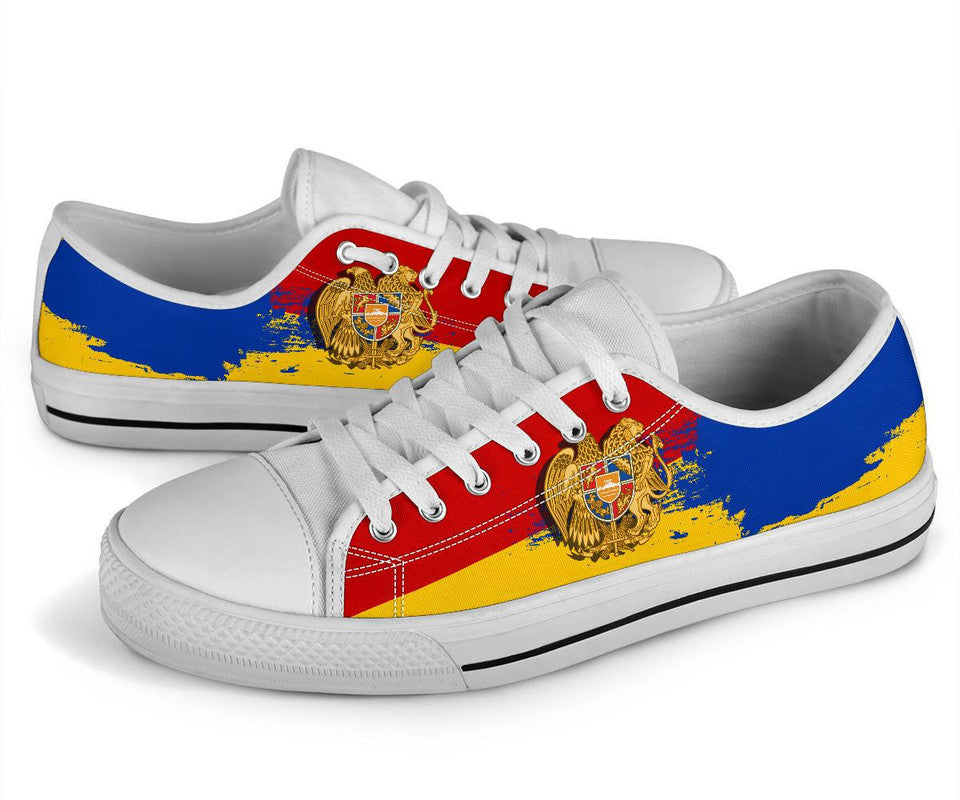 Armenia Special Low Top Shoes: white upper, blue/red/yellow crest graphic, lace-up front