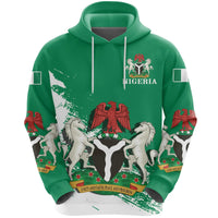 Green Nigeria graphic pullover hoodie, front view with drawstring hood and kangaroo artwork