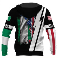 Black pullover hoodie with Nigeria-themed 3D print, lightning bolt and flag back design