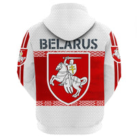 Belarus hoodie with hood and large crest print, red front panel with patterned band