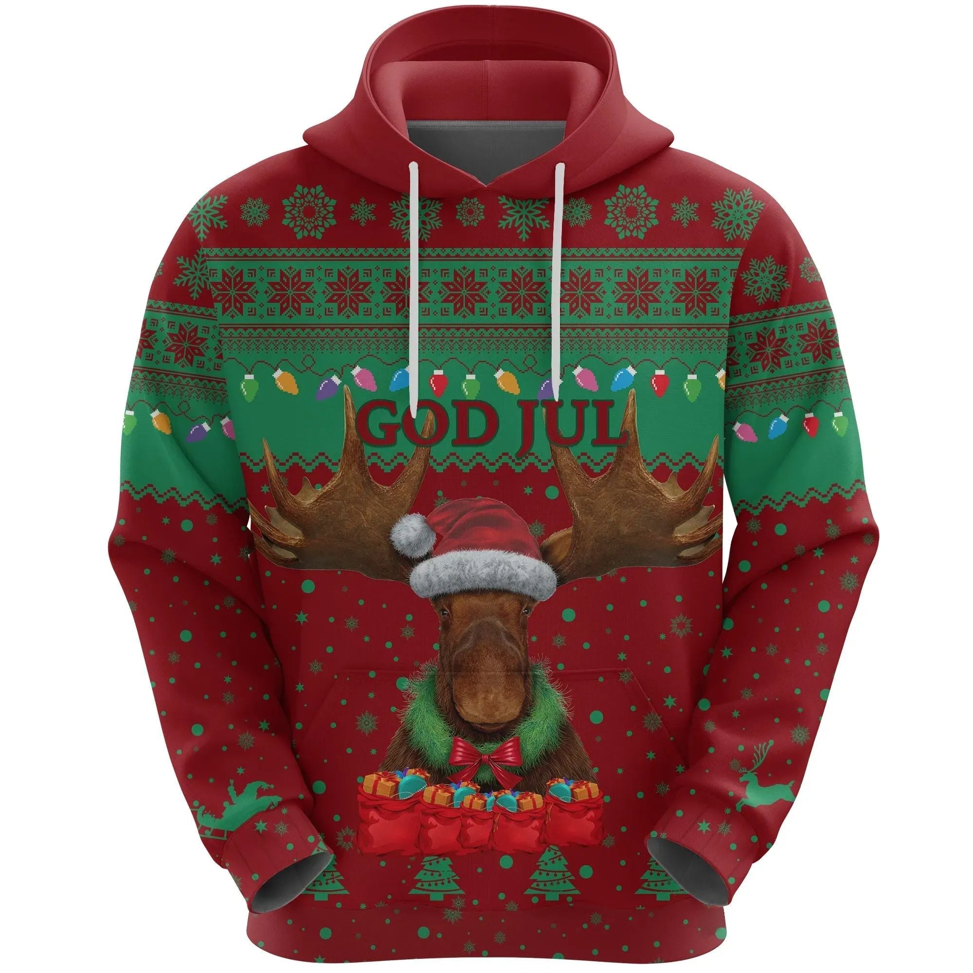 Sweden Christmas Hoodie Moose Red Green RLT7 - Wonder Print Shop