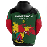 Cameroon flag brush pullover hoodie back print with “CAMEROON” text and lion crest