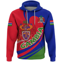 Gambia multicolor pullover hoodie with front crest graphic and hood drawstrings