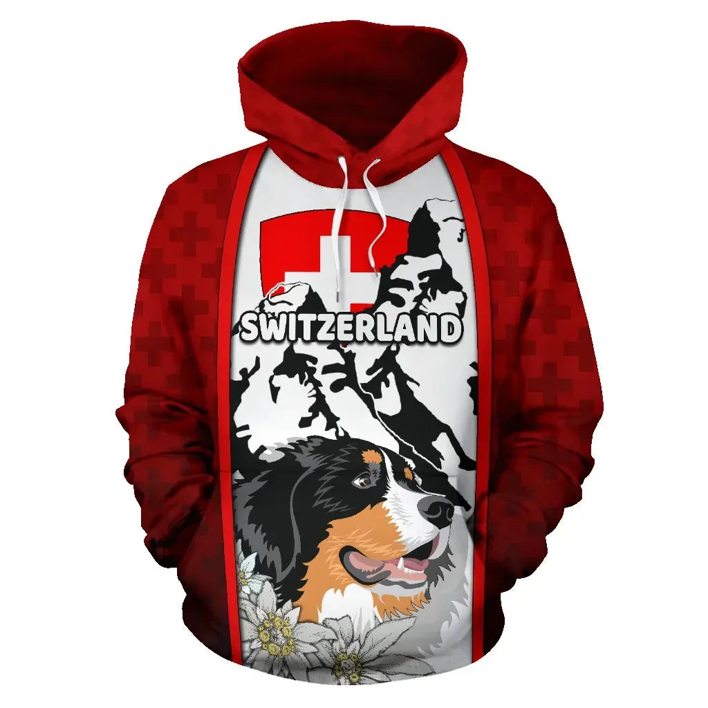 Switzerland All Over Hoodie Coat Of Arms and Bernese Mountain Dog RLT13 - Wonder Print Shop