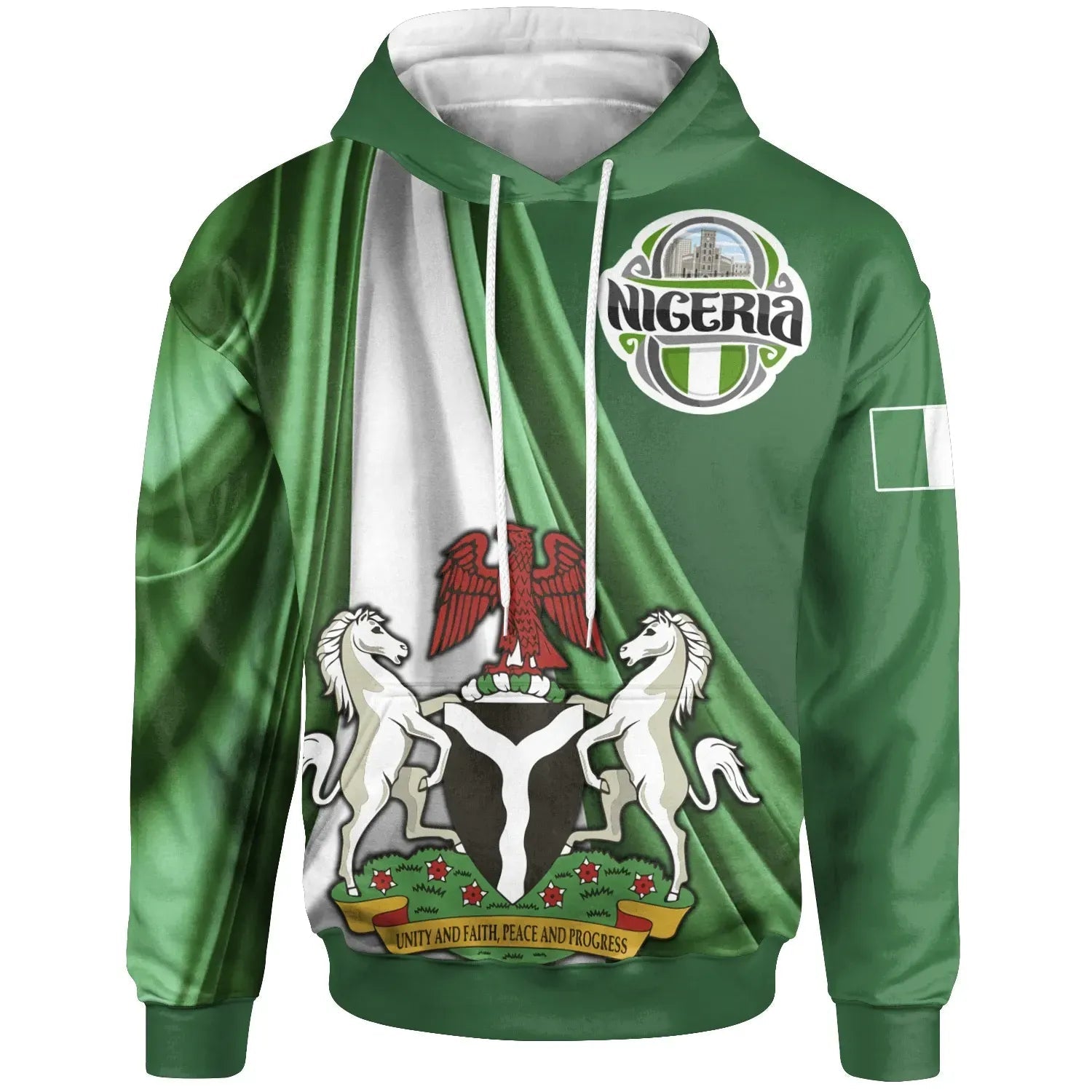 Nigeria Hoodie Nigerian Waving Flag With Coat Of Arms RLT8 - Wonder Print Shop