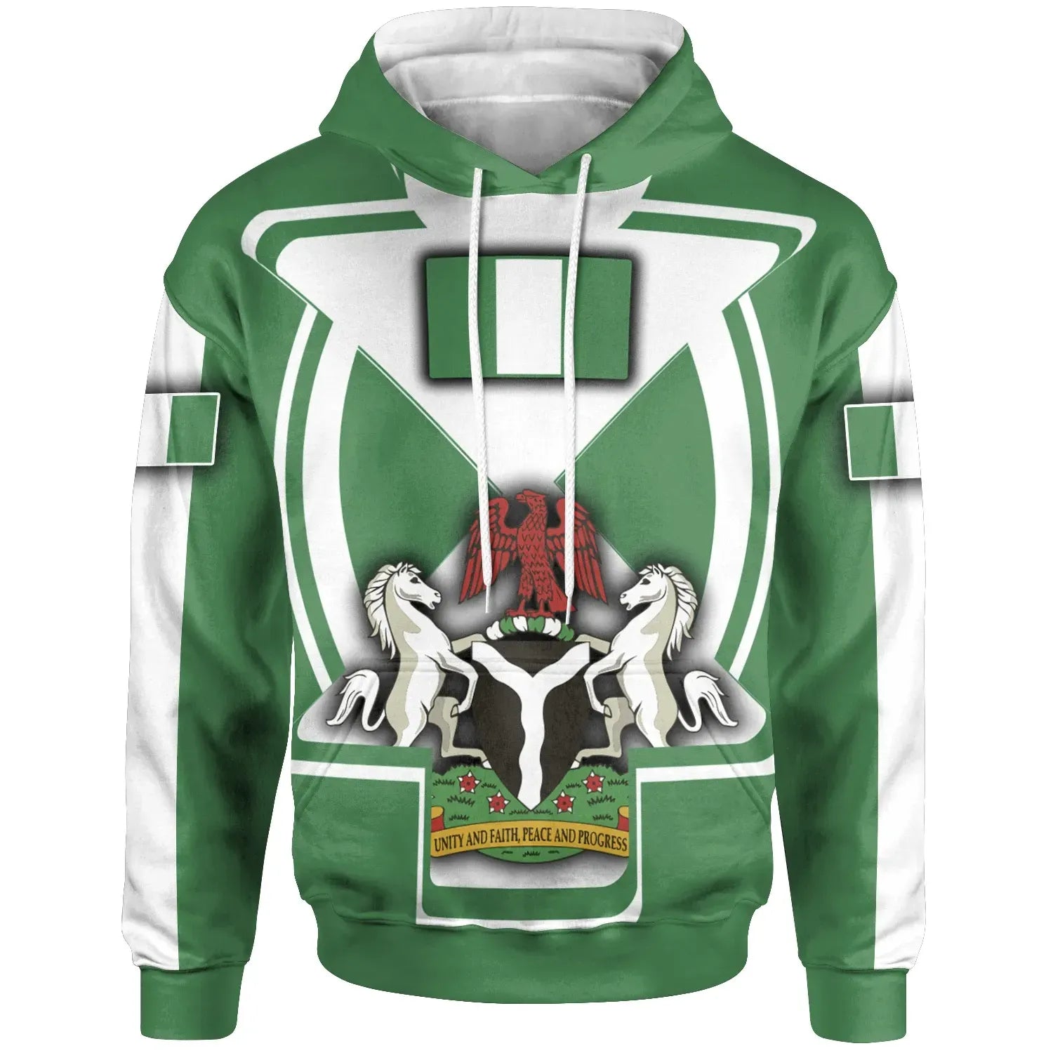 Nigeria Hoodie Nigerian Flag and Coat Of Arms Boa Me Na Me Mmoa Wo RLT8 - Wonder Print Shop