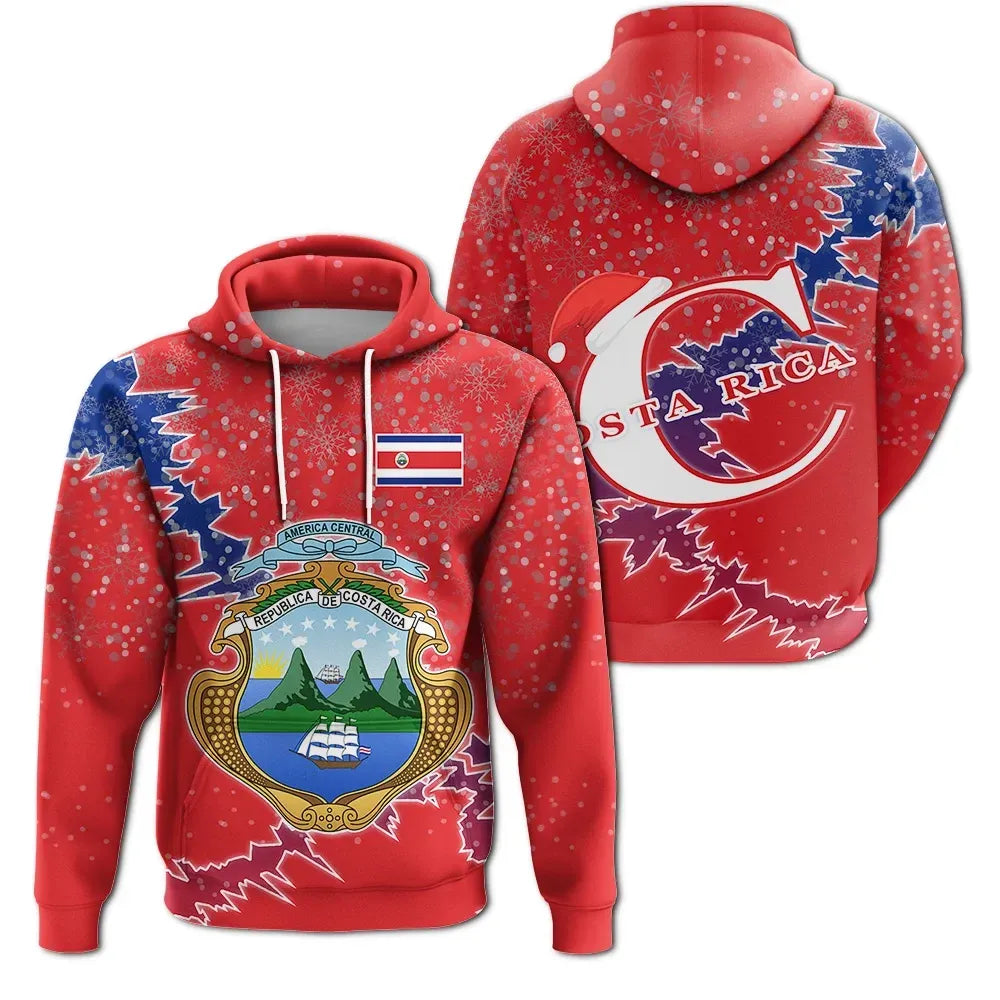 Costa Rica Christmas Hoodie Coat Of Arms X Style RLT13 - Wonder Print Shop