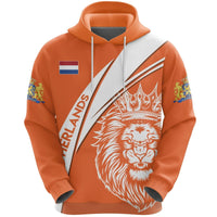 Orange pullover hoodie with front lion graphic and drawstring hood