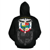 Black pullover hoodie back view with large crest, wings, and gold star arch graphic