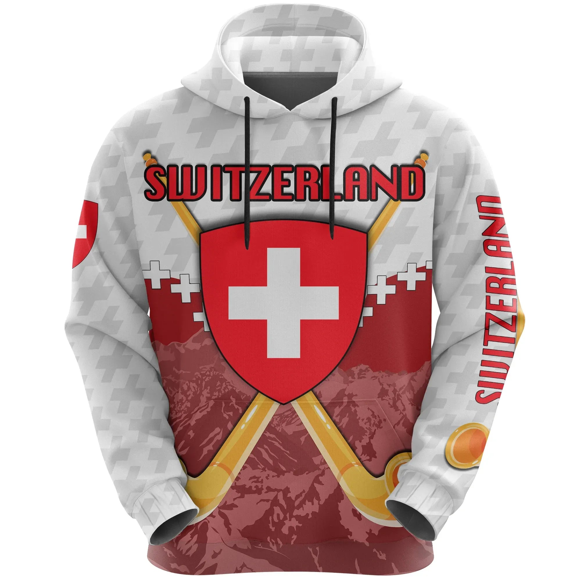 Switzerland Mountain All Over Hoodie Alphorn With Coat Of Arms RLT13 - Wonder Print Shop