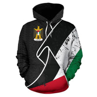 Black pullover hoodie, Palestine flag grunge diagonal sleeves with red base and white center