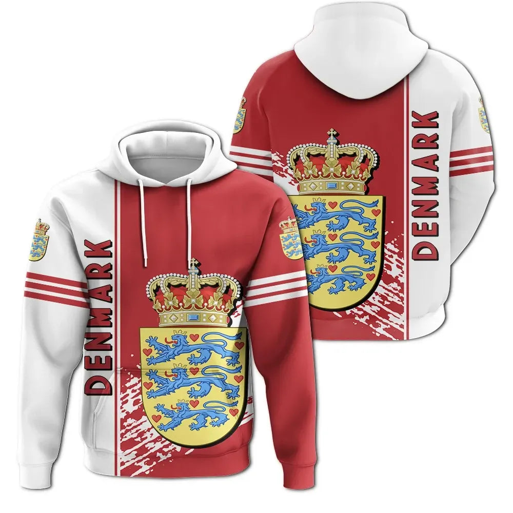 Denmark Hoodie Coat Of Arms Quarter Style RLT13 - Wonder Print Shop