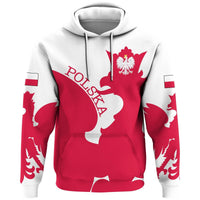 Pullover hoodie with red Poland flag graphic and white hood lining, front view