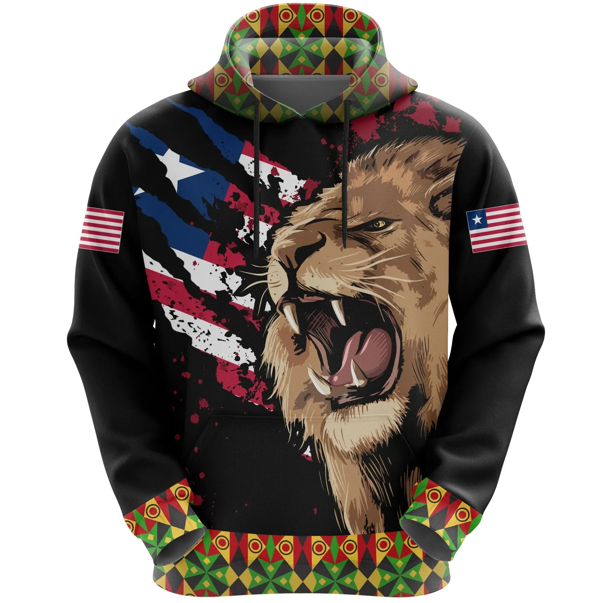 Liberia Hoodie, Liberia Rasta Lion Flag RLT6 - Wonder Print Shop