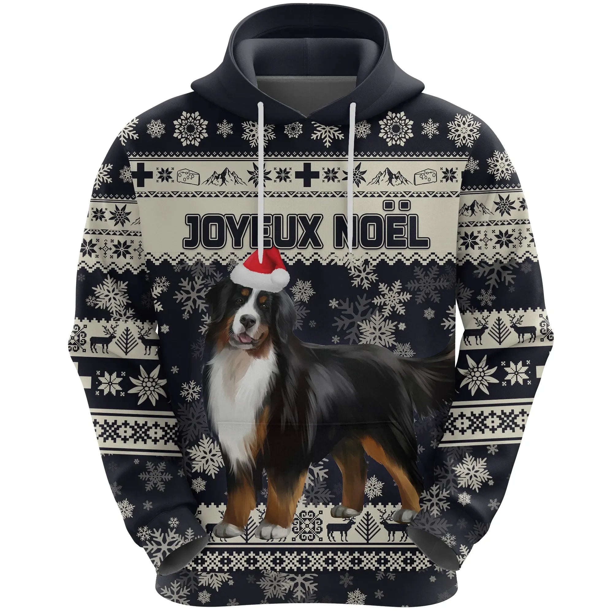 Switzerland Christmas Hoodie Bernese Mountain Dog Unique Navy RLT13 - Wonder Print Shop