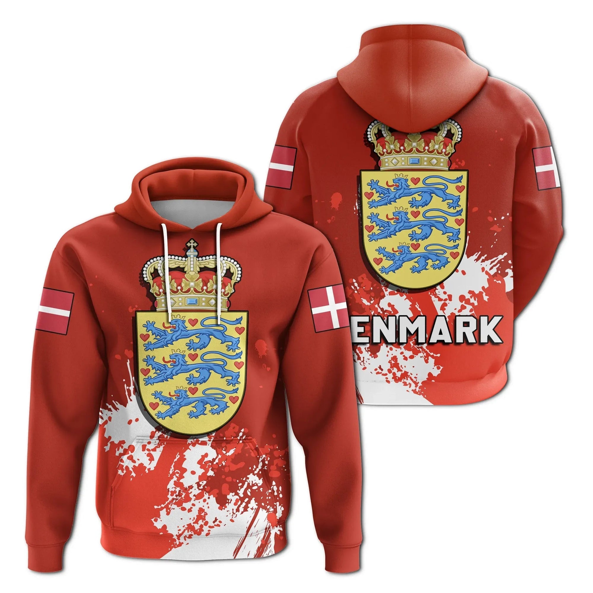 Denmark Hoodie Coat Of Arms Spaint Style RLT13 - Wonder Print Shop