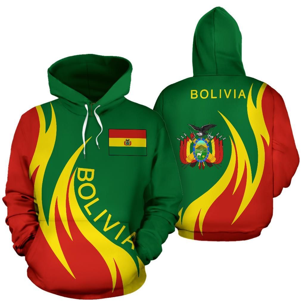 Bolivia Hoodie Coat Of Arms Fire Style RLT6 - Wonder Print Shop