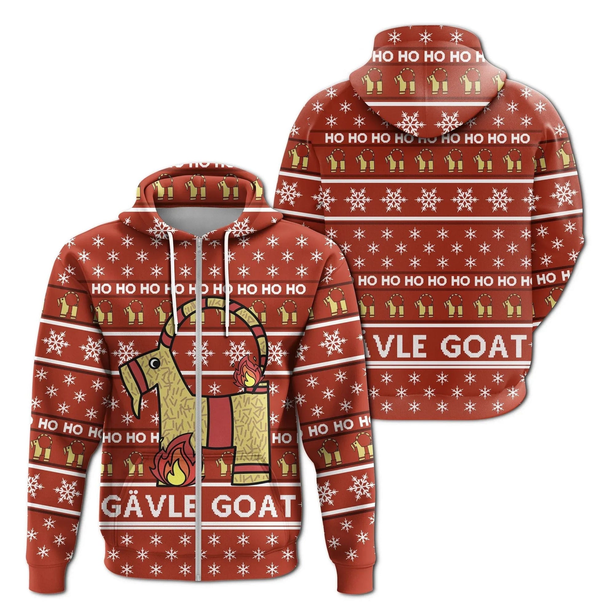 Gavle Goat Sweden Zip Hoodie Swedish Yule Goat Red RLT7 - Wonder Print Shop