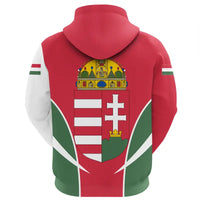 Red back hoodie with Hungary crest and stripes, hooded pullover, no zipper