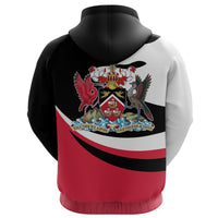 Back view colorblock pullover hoodie, black/white/red with crest and motto graphic