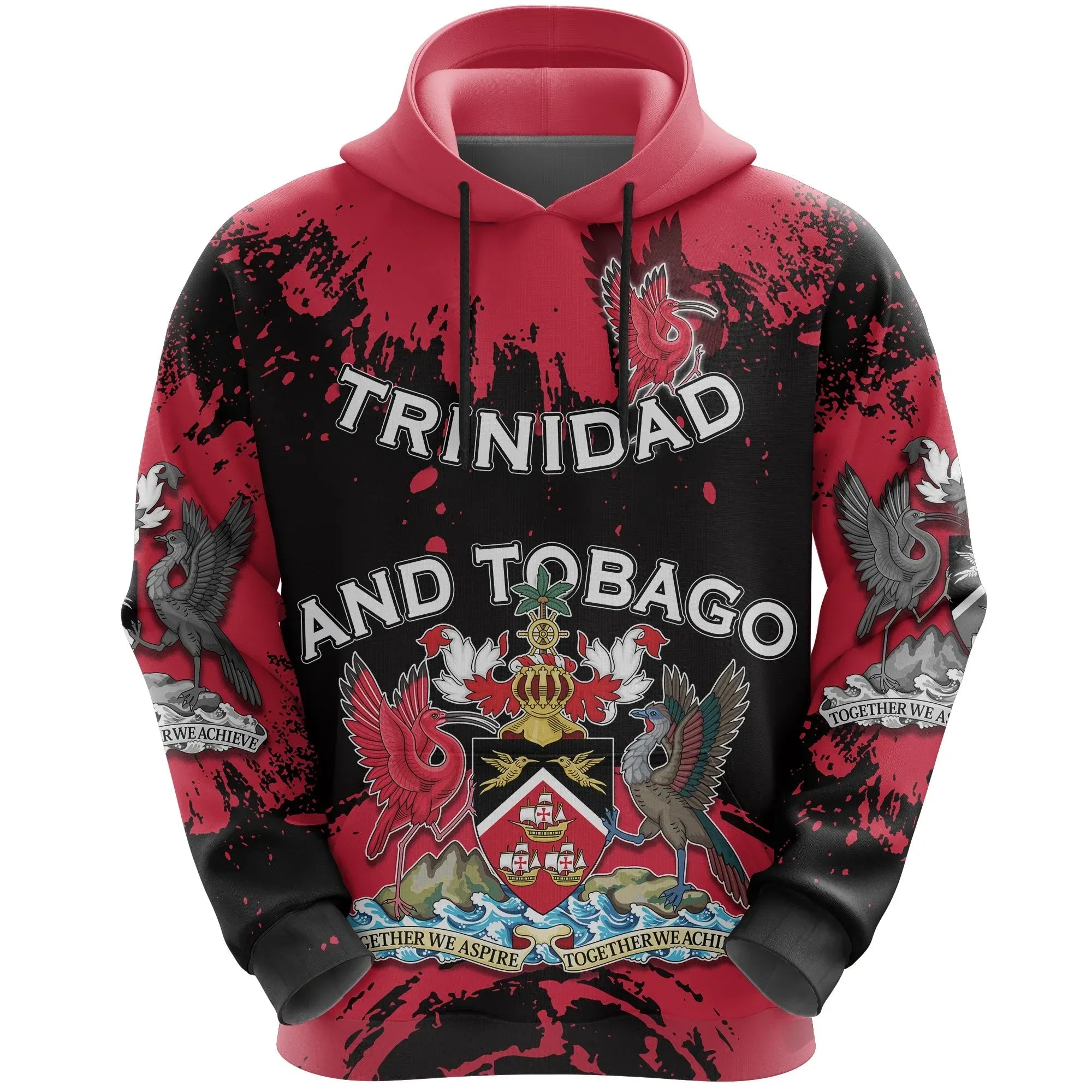 Trinidad and Tobago Scarlet Ibis All Over Hoodie Coat Of Arms RLT6 - Wonder Print Shop